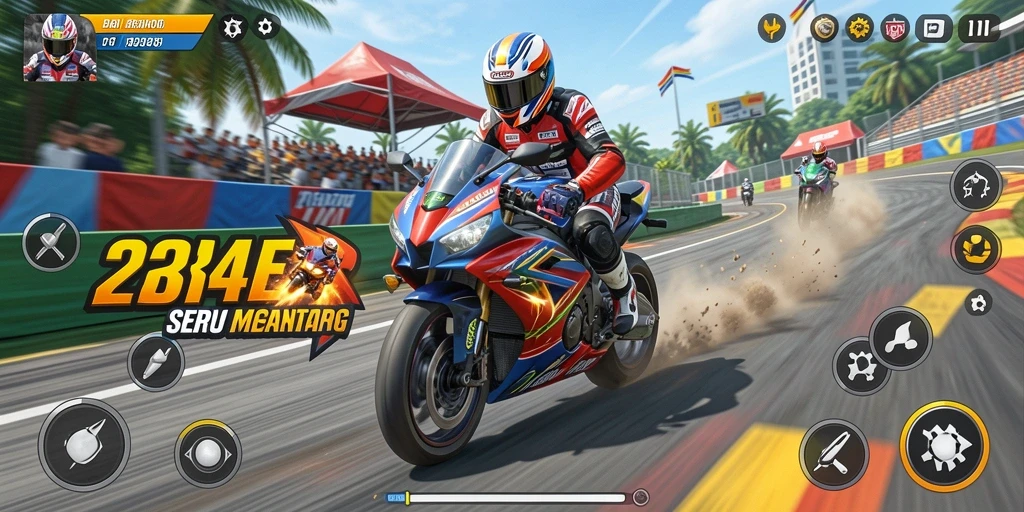 Gameplay menarik dengan motor balap cepat.