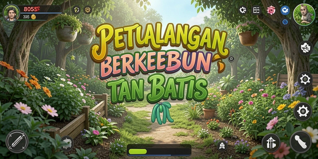 Screenshot utama 8055 menampilkan pemain yang sedang berkebun.