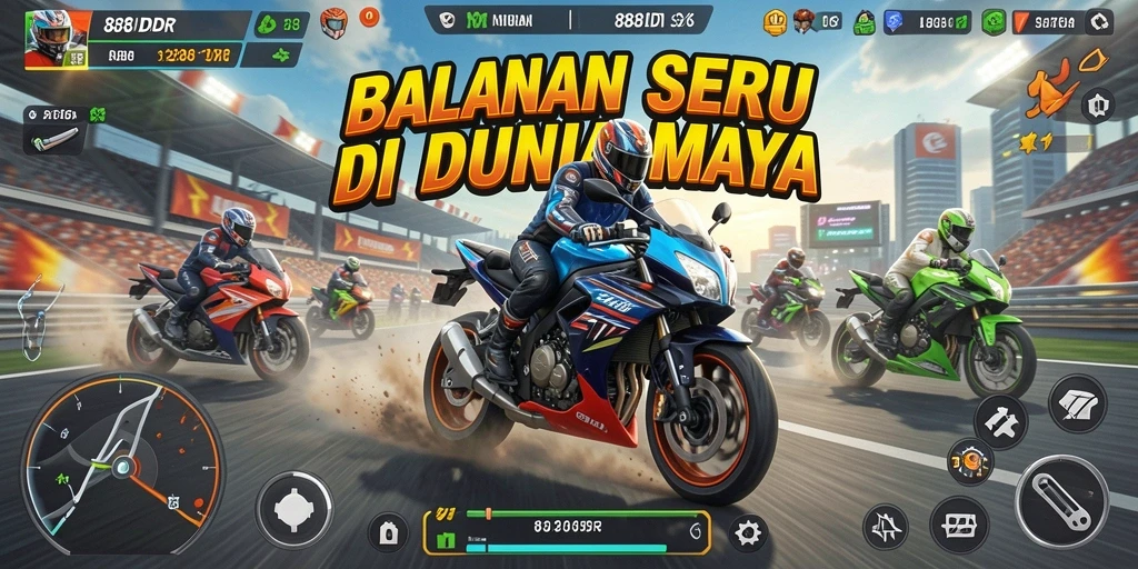 Screenshot dari gameplay seru 888IDR dengan motor balap.