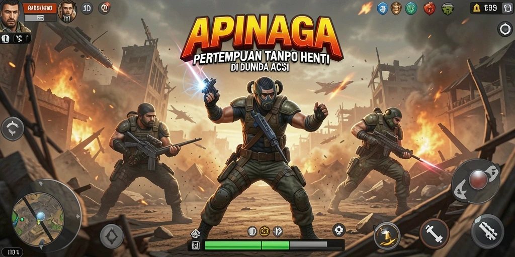 Screenshot gameplay APINAGA menampilkan aksi pertempuran yang mendebarkan.