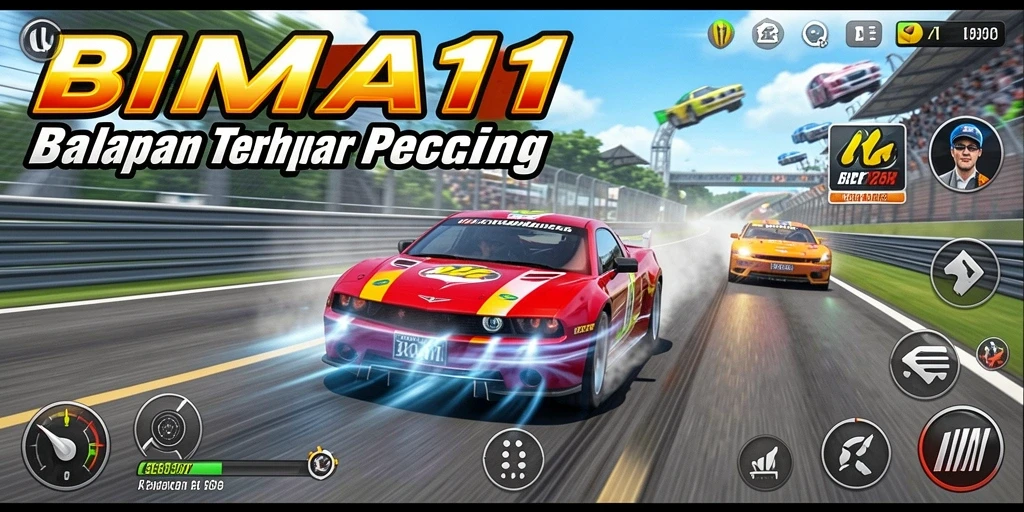 Tangkapan layar utama BIMA11 menampilkan gameplay balapan yang seru dan cepat.