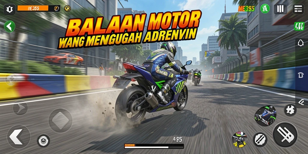 Tampilan gameplay seru dari balapan motor yang mendebarkan.