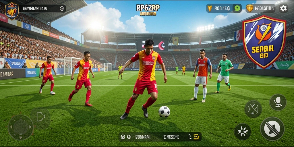 Tampilan gameplay RP62RP dengan aksi sepak bola yang mendebarkan.