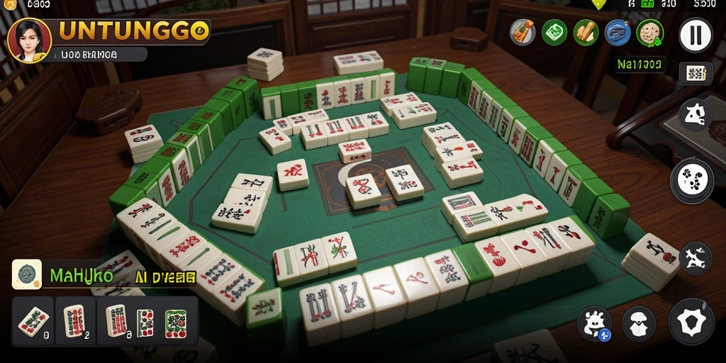 Screenshot UNTUNGGO menunjukkan aksi mencocokkan ubin Mahjong yang seru.