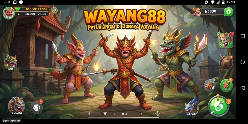 Screenshot gameplay WAYANG88 menampilkan karakter wayang yang beraksi.